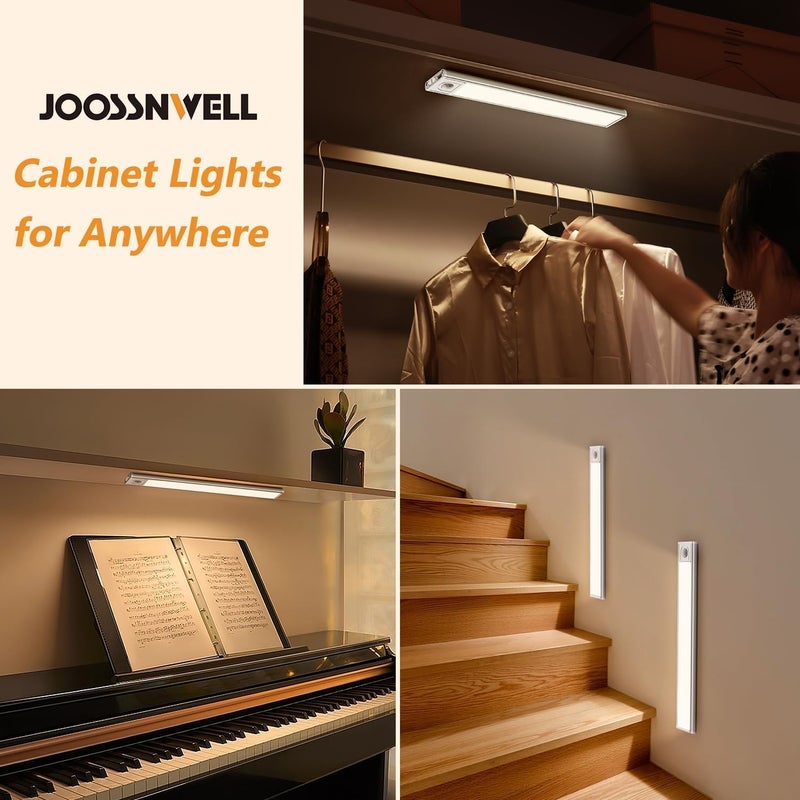 LED Motion Sensor Under Cabinet Light, 2 Pack Magnetic Rechargeable Under Counter Closet Lights, 3-Color Dimmable Night Light Bar for Kitchen, Staircase, Wardrobe, Hallway, Study Light - Image 3