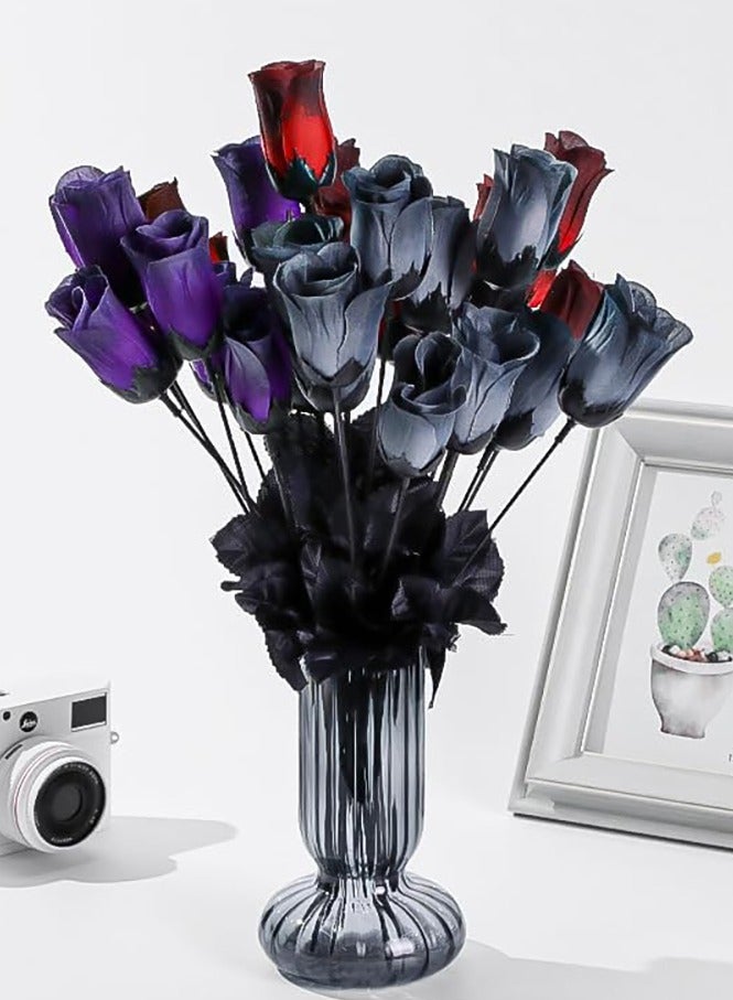 TAPIT 3 Bouquets of Flowers Artificial Black Rose Flowers, Single Stem Fake Silk Flowers Bridal Wedding Bouquet for Wedding Party Home Decorations Parties Decoration Halloween - Image 1