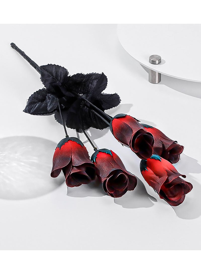 TAPIT 3 Bouquets of Flowers Artificial Black Rose Flowers, Single Stem Fake Silk Flowers Bridal Wedding Bouquet for Wedding Party Home Decorations Parties Decoration Halloween - Image 2