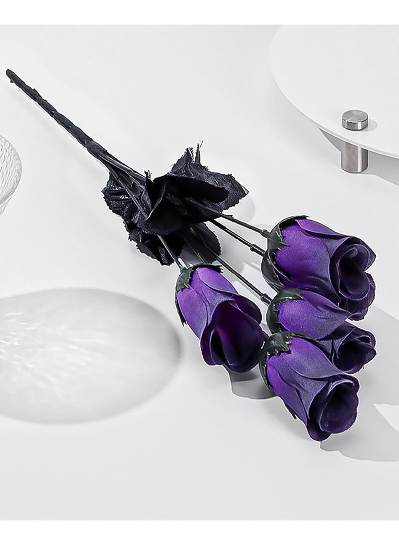 TAPIT 3 Bouquets of Flowers Artificial Black Rose Flowers, Single Stem Fake Silk Flowers Bridal Wedding Bouquet for Wedding Party Home Decorations Parties Decoration Halloween - Image 3