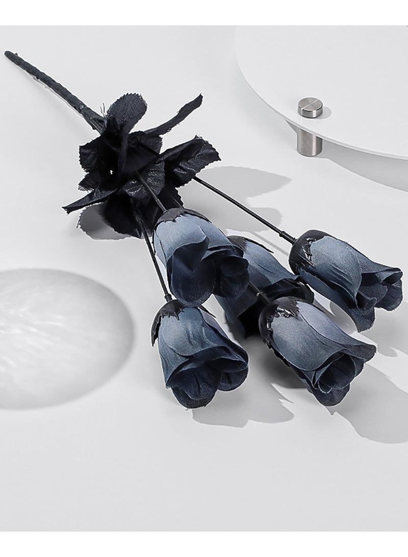 TAPIT 3 Bouquets of Flowers Artificial Black Rose Flowers, Single Stem Fake Silk Flowers Bridal Wedding Bouquet for Wedding Party Home Decorations Parties Decoration Halloween - Image 4