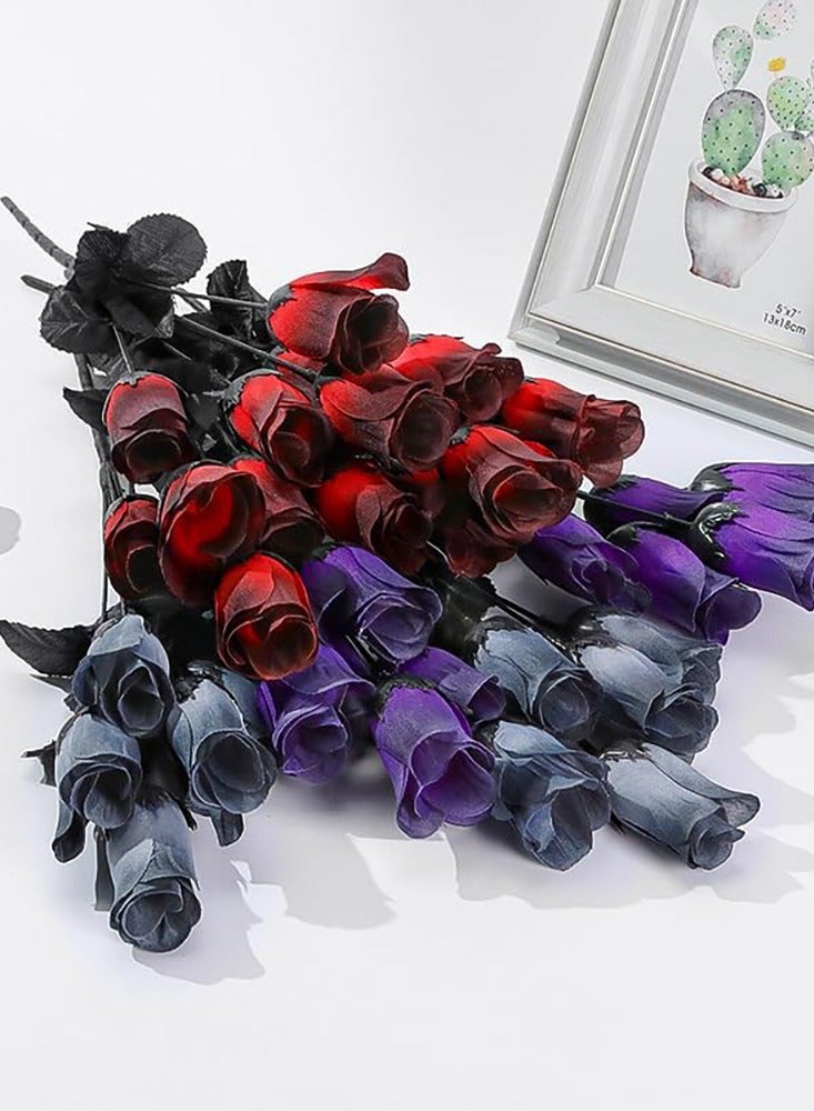TAPIT 3 Bouquets of Flowers Artificial Black Rose Flowers, Single Stem Fake Silk Flowers Bridal Wedding Bouquet for Wedding Party Home Decorations Parties Decoration Halloween - Image 5