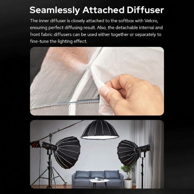 Parabolic Softbox 90cm Black - Strong Durable Metal Struts Light Diffuser - Quick Release Universal Bowen Mount for Studio Portrait Indoor Photography - Image 5