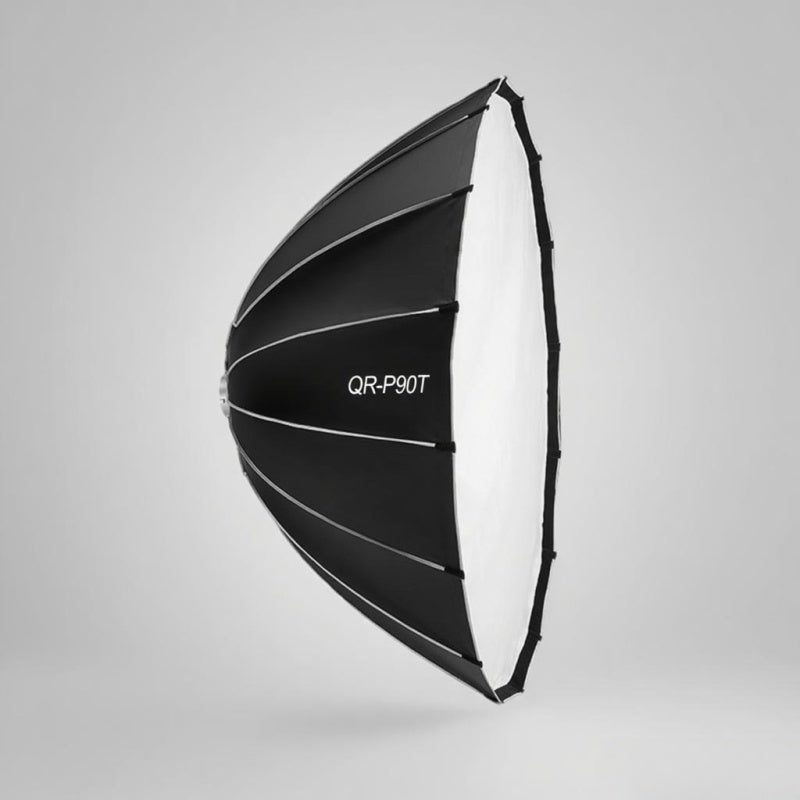 Parabolic Softbox 90cm Black - Strong Durable Metal Struts Light Diffuser - Quick Release Universal Bowen Mount for Studio Portrait Indoor Photography - Image 1