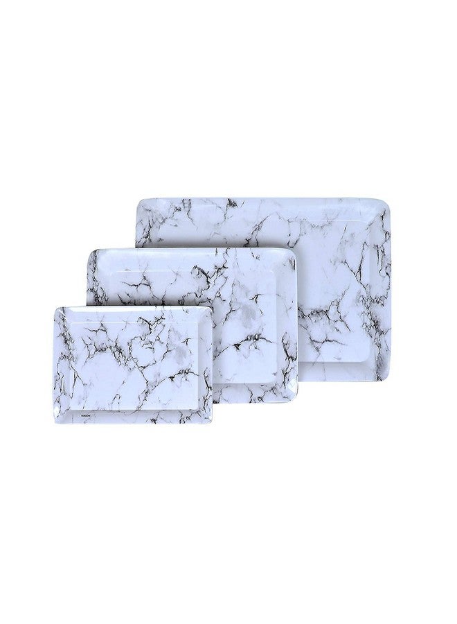 Naivete Marble Printed Black Melamine Serving Rectangular Tray For Kitchen, Dining, Serving And Desk Tray Set (Small, Medium, Large) -Pack Of 3 - Image 1