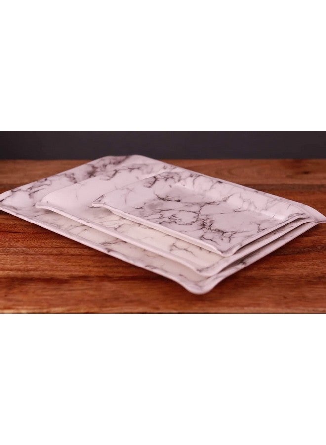 Naivete Marble Printed Black Melamine Serving Rectangular Tray For Kitchen, Dining, Serving And Desk Tray Set (Small, Medium, Large) -Pack Of 3 - Image 2