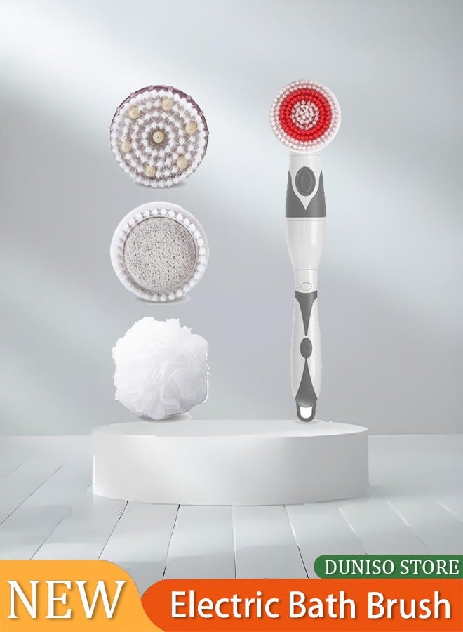 Electric Body Brush, 360 Degree Rechargeable Electric Body Scrubber Bath Brush Long Handle for Shower, Soft Silicone Spin Skin Brush with 3 Brush Heads, IPX6 Waterproof Back Brush for Man and Women - Image 2