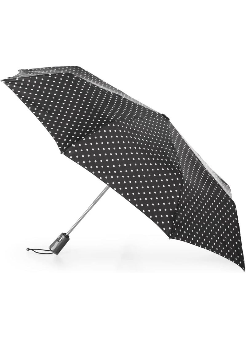 Totes Titan Large Auto OpenClose NeverWet UmbrellaBlackWhite Big Swiss DotUS