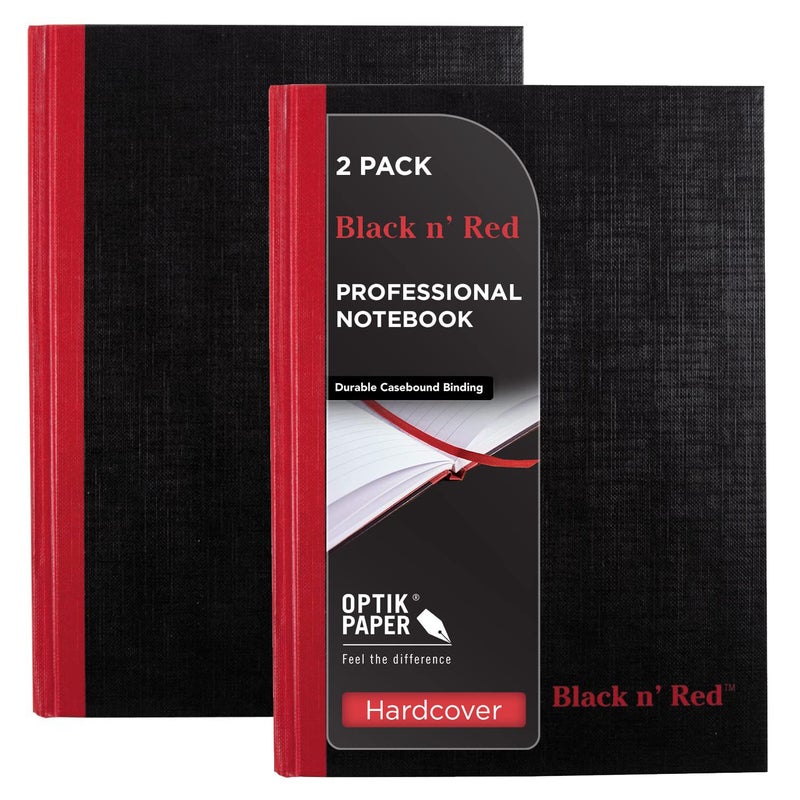 Black n' Red Notebook, Durable Hardcover, Premium Optik Paper, Scribzee App Compatible, Casebound Binding, 8-1/4" x 5-7/8", 96 Double-Sided Ruled Sheets, Pack of 2 (73405) - Image 1
