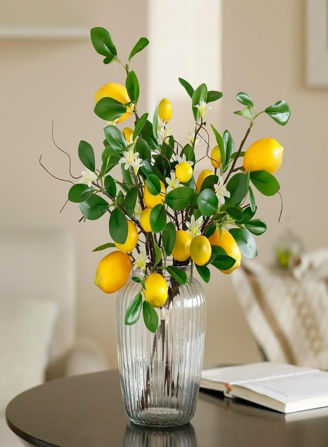 Laelfe 2 Bunches Artificial Lemons Branches Faux Lemons Fruit with Stem Fake Lemon Decoration for Kitchen Farmhouse Decor (Yellow)… - Image 1