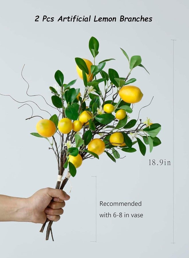 Laelfe 2 Bunches Artificial Lemons Branches Faux Lemons Fruit with Stem Fake Lemon Decoration for Kitchen Farmhouse Decor (Yellow)… - Image 2