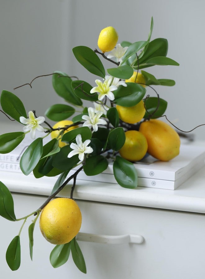 Laelfe 2 Bunches Artificial Lemons Branches Faux Lemons Fruit with Stem Fake Lemon Decoration for Kitchen Farmhouse Decor (Yellow)… - Image 3