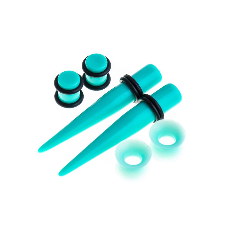 Memsion Ear Stretching Kit 50 Pieces Earrings 14Gauges-00Gauges Earrings Acrylic Tapers Plugs Silicone Tunnels Ear Gauges Expander Set Body Piercing kit Piercing Jewelry Green Color - Image 2
