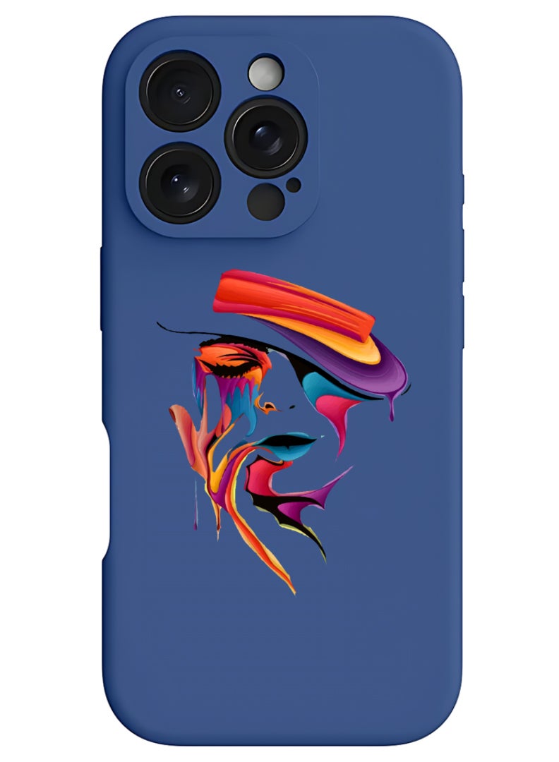 Theodor iPhone 16 Pro Max Blue Protective Slim Fit Case Liquid Silicone Cover with Full Body Protection Anti-Scratch Shockproof Case For iPhone - Face Paint - Image 1