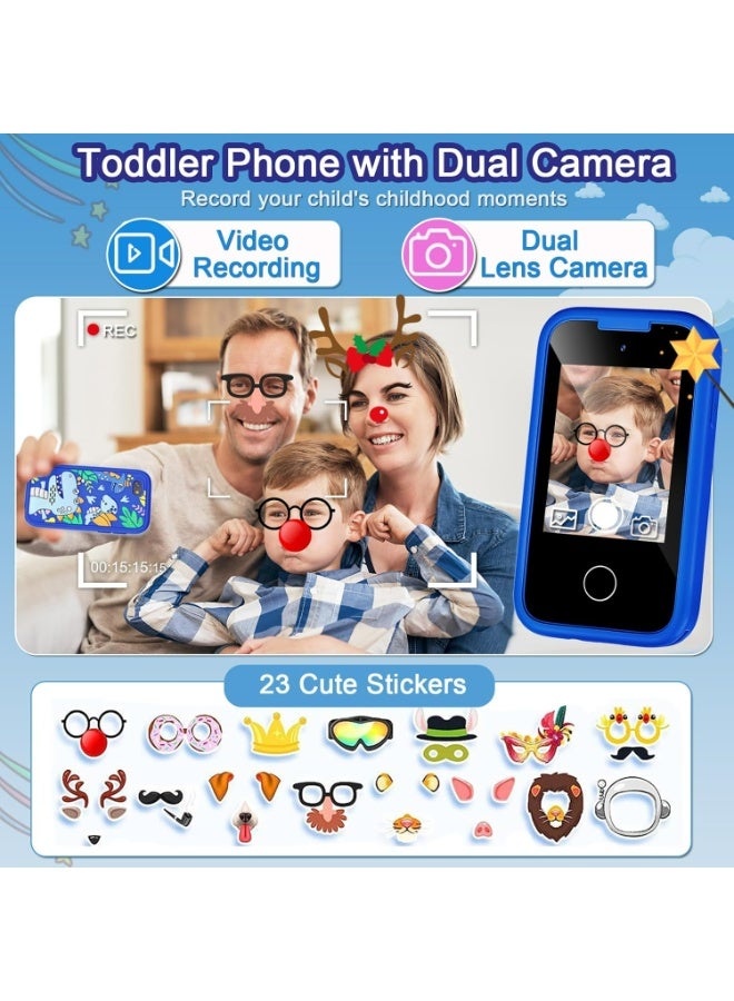 أوزيغالور لعبة هاتف ذكي للأطفال الصبيان، هاتف تعليمي بشاشة لمس مقاس 2.8 بوصة مزود بكاميرا مزدوجة ومشغل موسيقى وبطاقة ذاكرة سعة 8 جيجابايت (أزرق) - Image 3