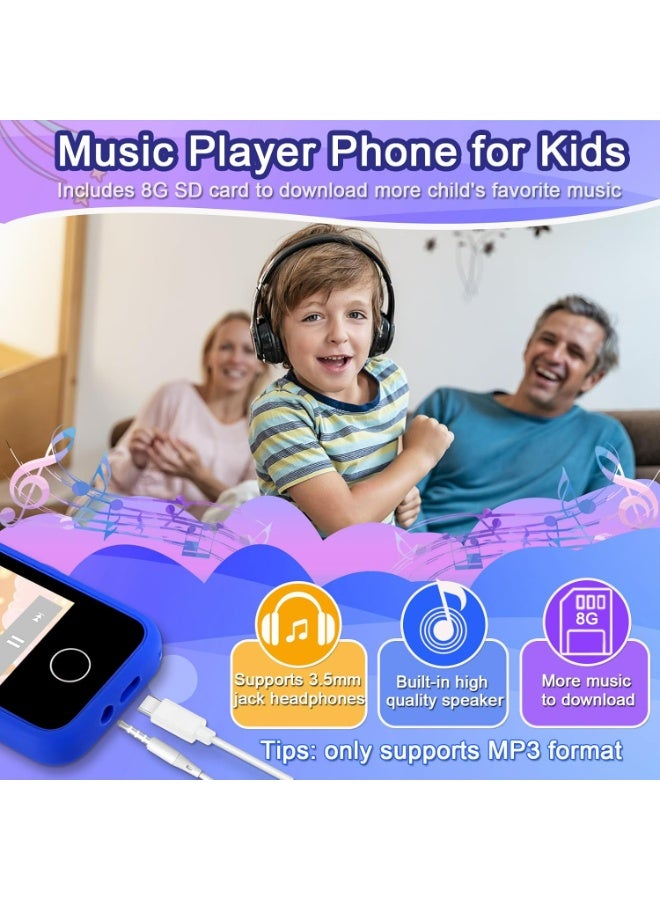 أوزيغالور لعبة هاتف ذكي للأطفال الصبيان، هاتف تعليمي بشاشة لمس مقاس 2.8 بوصة مزود بكاميرا مزدوجة ومشغل موسيقى وبطاقة ذاكرة سعة 8 جيجابايت (أزرق) - Image 4
