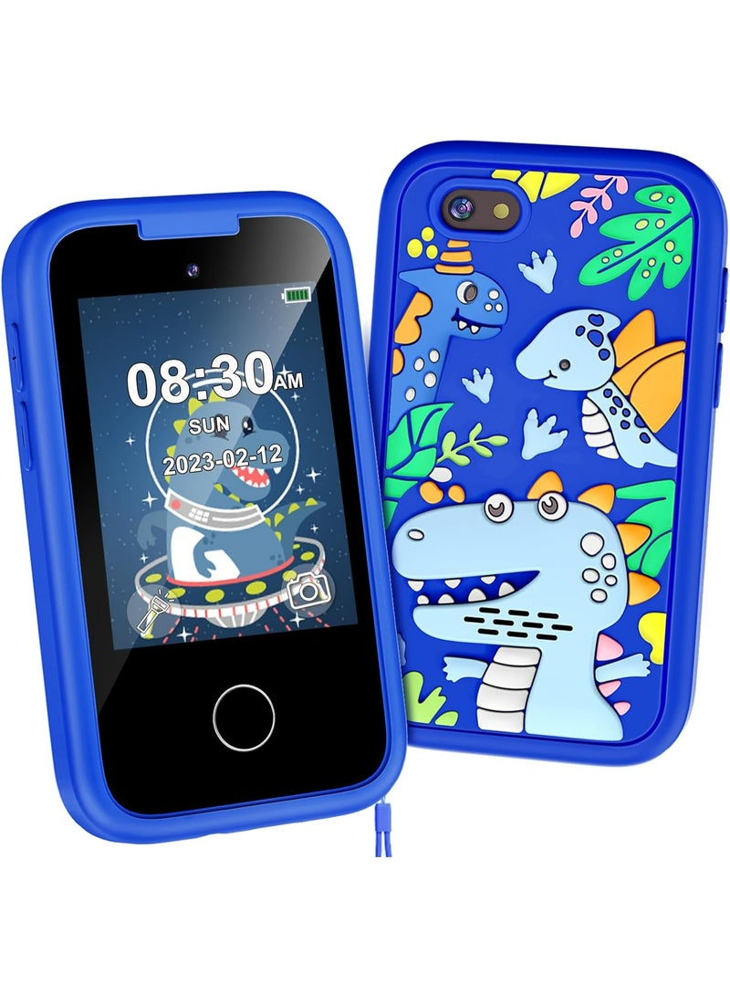 أوزيغالور لعبة هاتف ذكي للأطفال الصبيان، هاتف تعليمي بشاشة لمس مقاس 2.8 بوصة مزود بكاميرا مزدوجة ومشغل موسيقى وبطاقة ذاكرة سعة 8 جيجابايت (أزرق) - Image 1