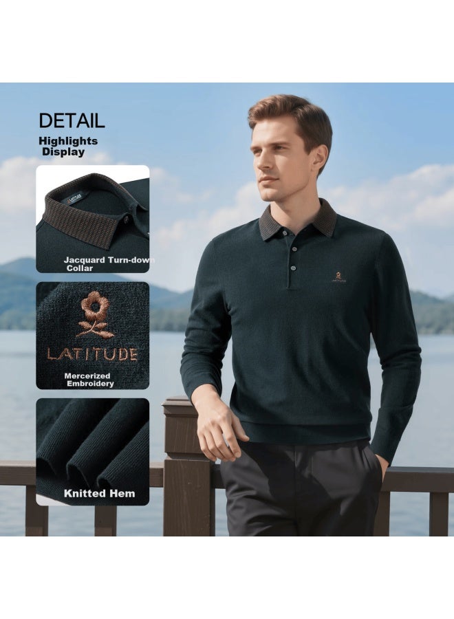 Montagut Men's Jacquard Polo Collar Warm Comfortable Embroidered Wrinkle-resistant Sweater Navy Blue 2XL Spring Festival Autumn Winter Year Of The Horse - Image 2
