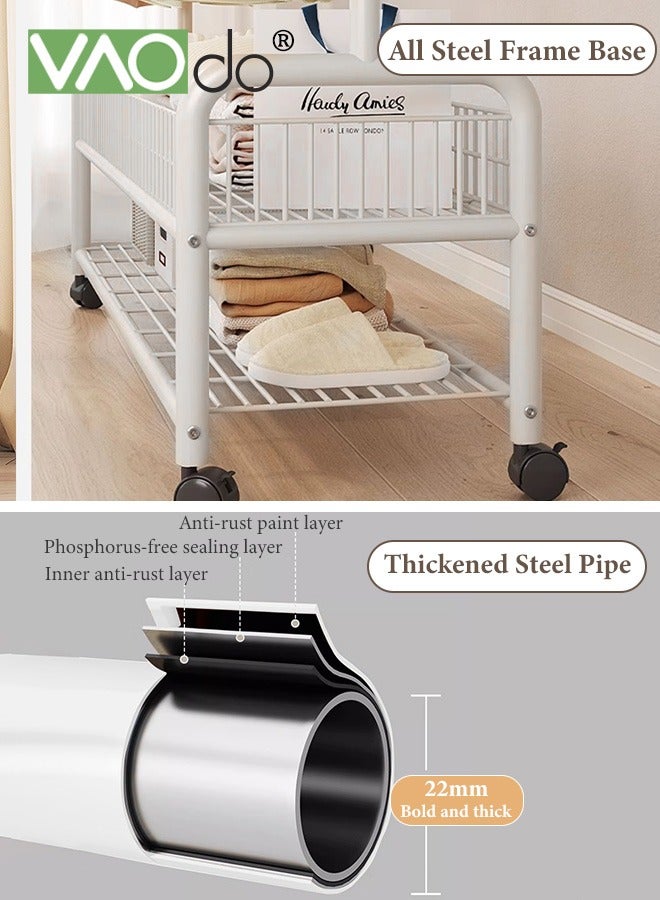 VAOdo Multifunctional Clothes Rack with Wheels Garment Rack with Storage Basket Steel Clothes Shoes Organizer Coat Hanging Rack for Balcony Home Bedroom Living Room  - Image 3