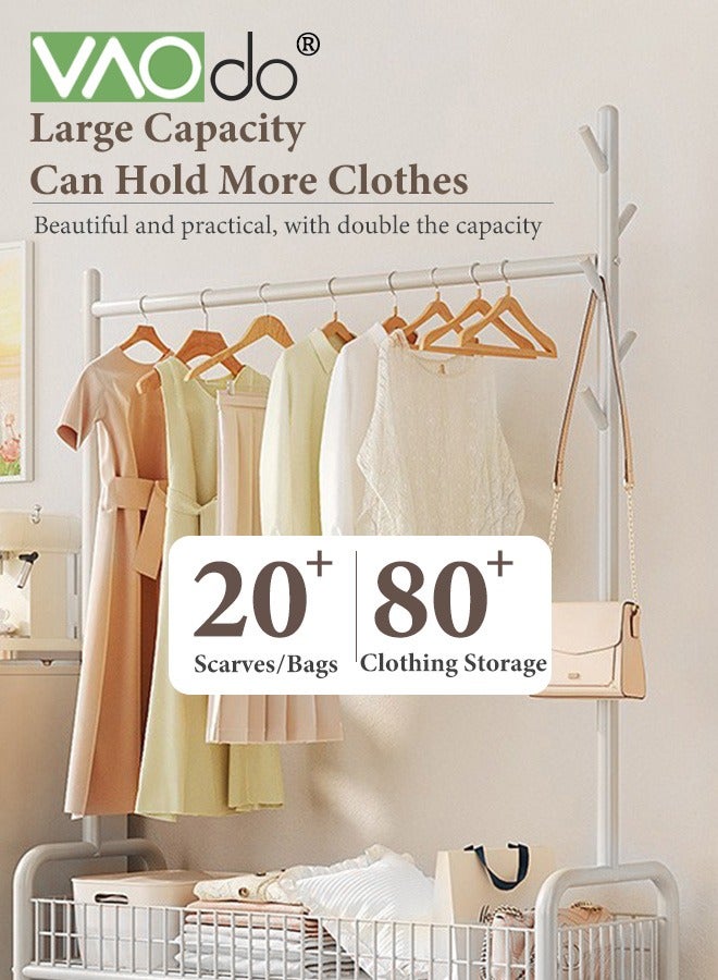VAOdo Multifunctional Clothes Rack with Wheels Garment Rack with Storage Basket Steel Clothes Shoes Organizer Coat Hanging Rack for Balcony Home Bedroom Living Room  - Image 5