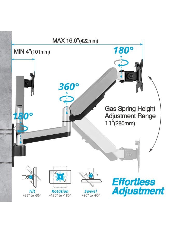 AVLT Dual 13"-32" Monitor Wall Mount fits Two Flat/Curved Computer Monitor Full Motion Height Swivel Tilt Rotation Adjustable Monitor Arm - VESA/Cable Management - Image 3