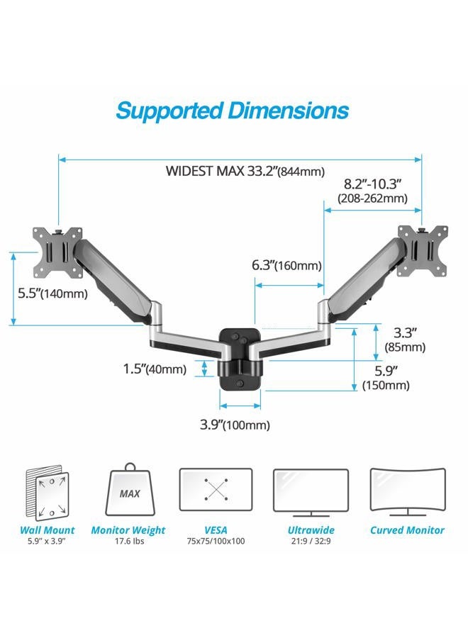 AVLT Dual 13"-32" Monitor Wall Mount fits Two Flat/Curved Computer Monitor Full Motion Height Swivel Tilt Rotation Adjustable Monitor Arm - VESA/Cable Management - Image 2