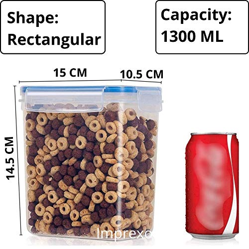 IMPREXO Air Tight Food Storage Containers Kitchen Containers For Storage Set Plastic Storage Box For Kitchen Airtight Containers Storage Jar Set For Kitchen Storage (Pack of 4,1300 ML),Assorted,Clear - Image 2