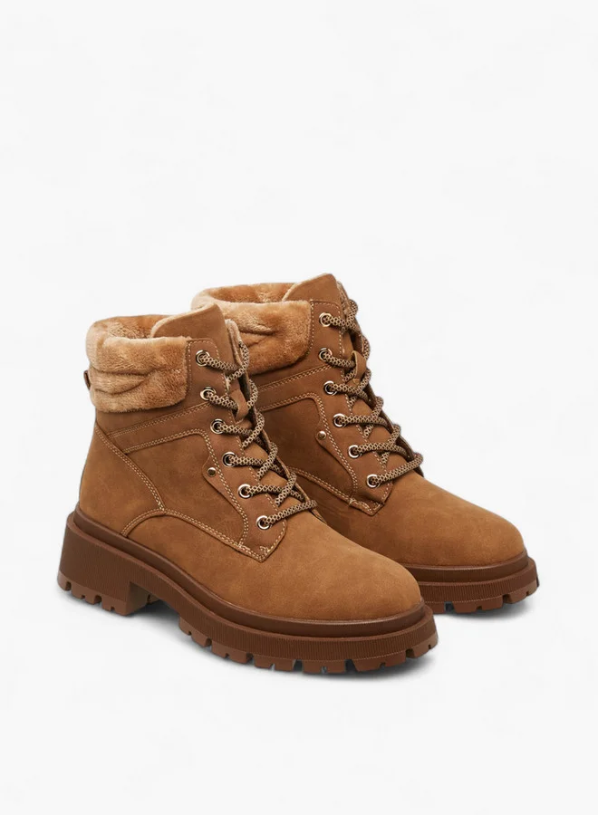 Flora Bella By Shoexpress Solid Lace-Up Ankle Boots with Pull Tab
