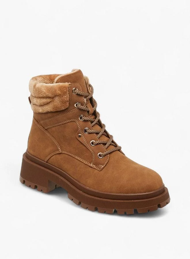 Solid Lace-Up Ankle Boots with Pull Tab