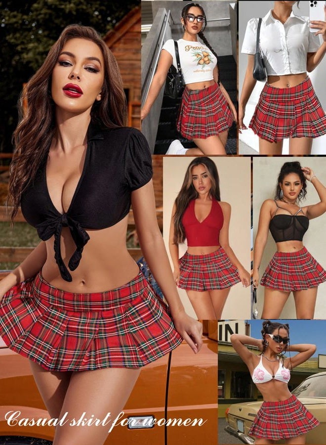 Avidlove تنورة ميني كاريه للنساء، حمراء، XL - Image 4