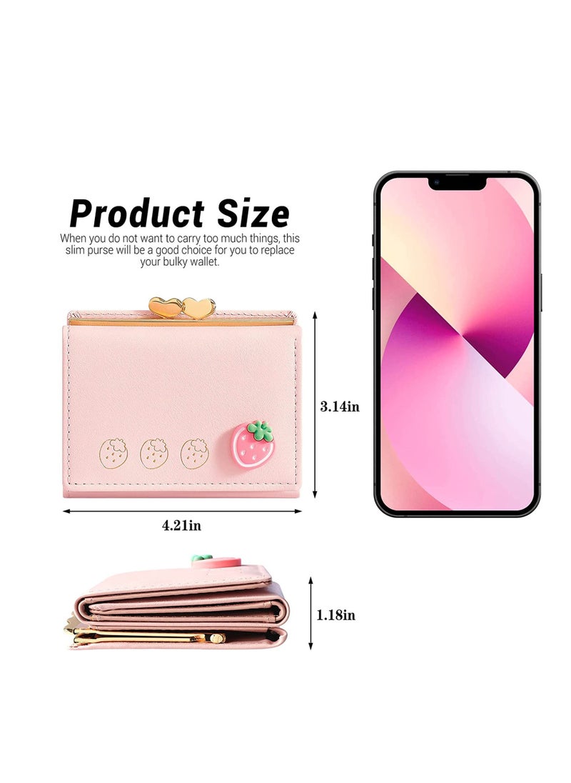 SYOSI - Cute Pink Womens Wallet , Girls Wallet Card Holder,  Cute Small Leather Pocket Wallet for Ladies, Small Compact Wallets Pocket Purse, Large Capacity Card Hold Case with ID window - Image 1