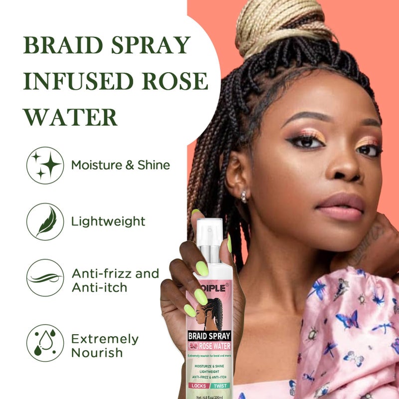 Goiple 6.8 fl oz Braid Spray Rose Mint for Dreads, Dreadlocks, Locks Spray Rose Water for Itchy Scalp, Shine & Lightweight for Dull Hair Twists, Cornrows, Box Braids Moisturizer - Image 2