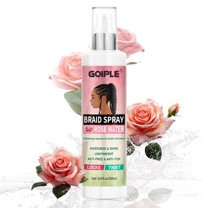 Goiple 6.8 fl oz Braid Spray Rose Mint for Dreads, Dreadlocks, Locks Spray Rose Water for Itchy Scalp, Shine & Lightweight for Dull Hair Twists, Cornrows, Box Braids Moisturizer - Image 1