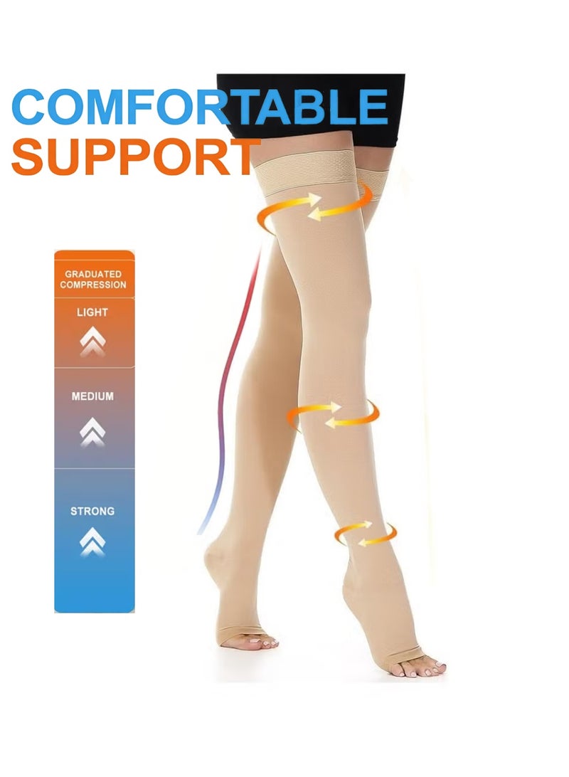 YALONG 23-32 mmHg Open Toe Medical Compression Stockings for Women Men, Thigh High Graduated Compression Socks with Dot Silicone Band, Support Circulation Pressure Stockings for Varicose Veins, Edema - Image 1