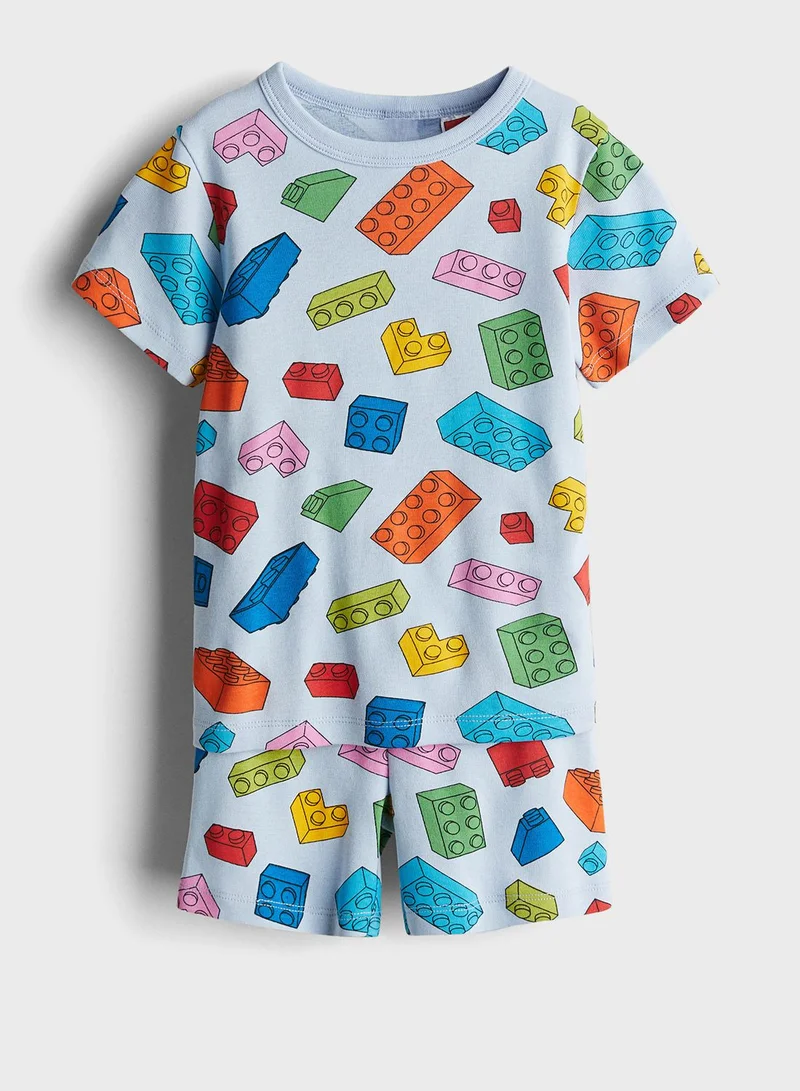 H&M Kids Crew Neck Graphic Top & Pyjama Shorts Set