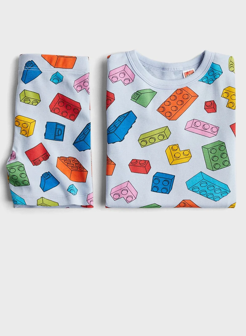 H&M Kids Crew Neck Graphic Top & Pyjama Shorts Set