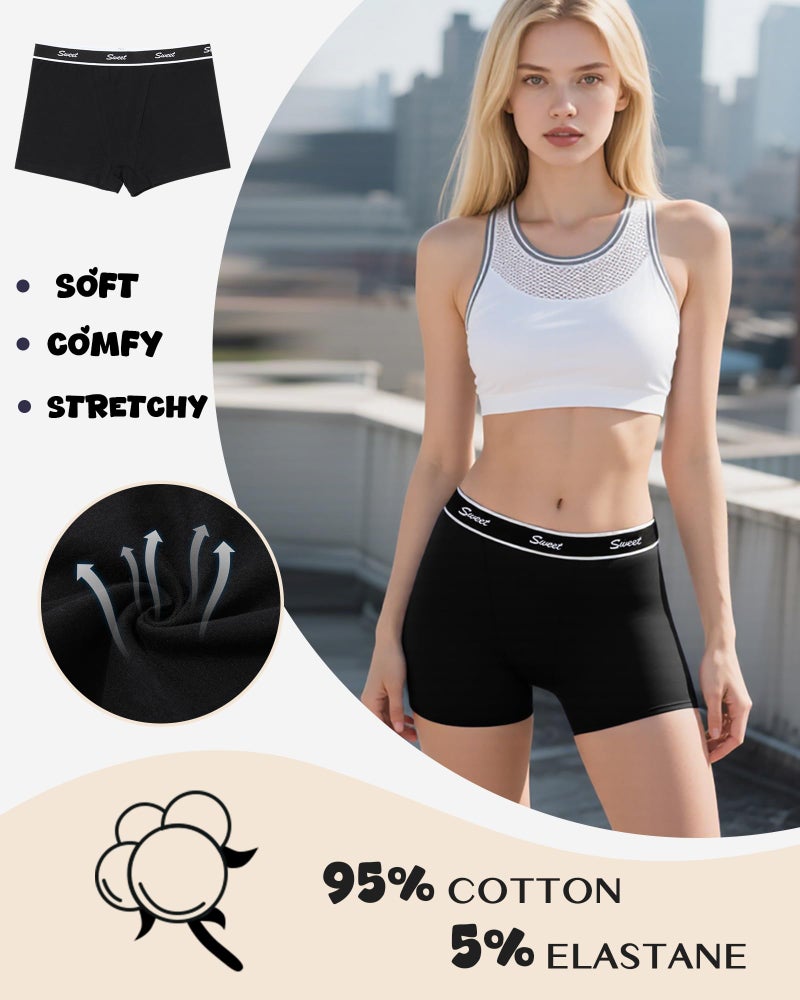 LEVAO Cotton Boy Shorts Underwear for Women High-waisted Full Coverage Boxer Briefs Panties 5 Pack S-XXL Black - Image 5