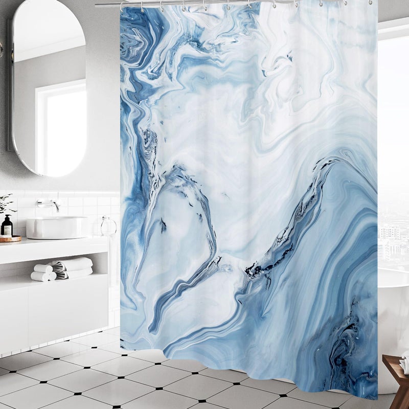 MitoVilla Blue Marble Shower Curtain  Modern Ombre Fabric Cloth Shower Curtains for Luxury Bathroom Decor  Abstract Chic Summer Watercolor Shower Curtain  72x72 - Image 2