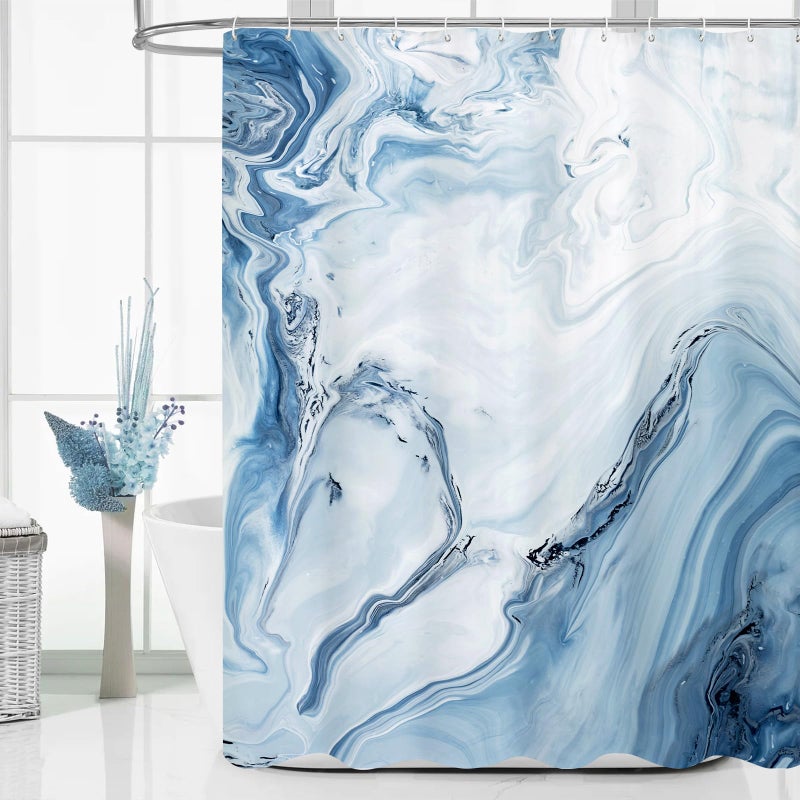 MitoVilla Blue Marble Shower Curtain  Modern Ombre Fabric Cloth Shower Curtains for Luxury Bathroom Decor  Abstract Chic Summer Watercolor Shower Curtain  72x72 - Image 1