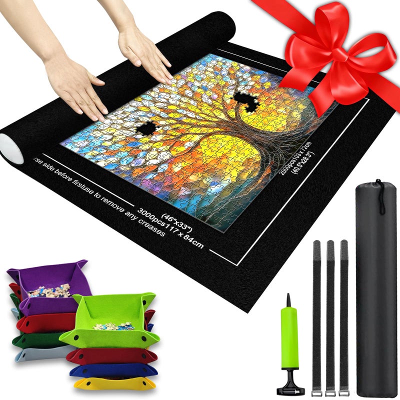 Napzy حصيرة الألغاز نابزي - حصائر الألغاز قابلة للتدوير حتى 3000 قطعة مع لوح ألغاز قابل للتدوير ومنظمين للتخزين مع 8 صناديق فرز للألغاز، حقيبة تخزين بسحب، حافظ للألغاز - Image 1