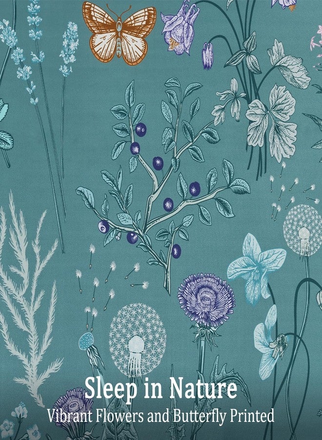 Yiran Queen Comforter Set, 7 Pieces Mineral Blue Floral Soft Bedding Sets, Queen Bed in a Bag with Botanical Flowers All Season Comforter, Sheets, Pillowcases & Shams - Image 4