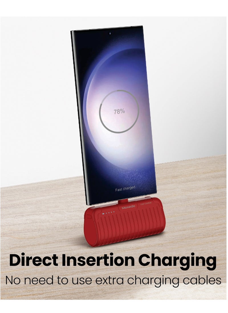Moxedo Moxedo Capsule 5000 mAh Mini Power Bank 20W Portable Charger Built-in USB-C Connector with Kickstand Compatible for Samsung Galaxy S21 Ultra 5G S20 FE Note 20/10, iPad Pro 2018 and Mac Book (Red)  - Image 3