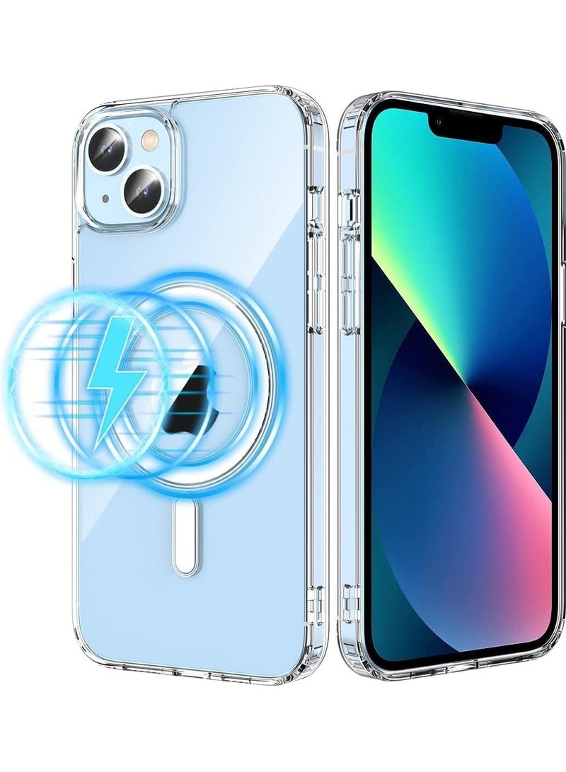 Clear Magnetic Case Compatible with iPhone 15 with Wireless Charging, Soft Silicone TPU Bumper Cover, Thin Slim Fit Hard Back Shockproof Anti-Yellow Protective Case - Image 1