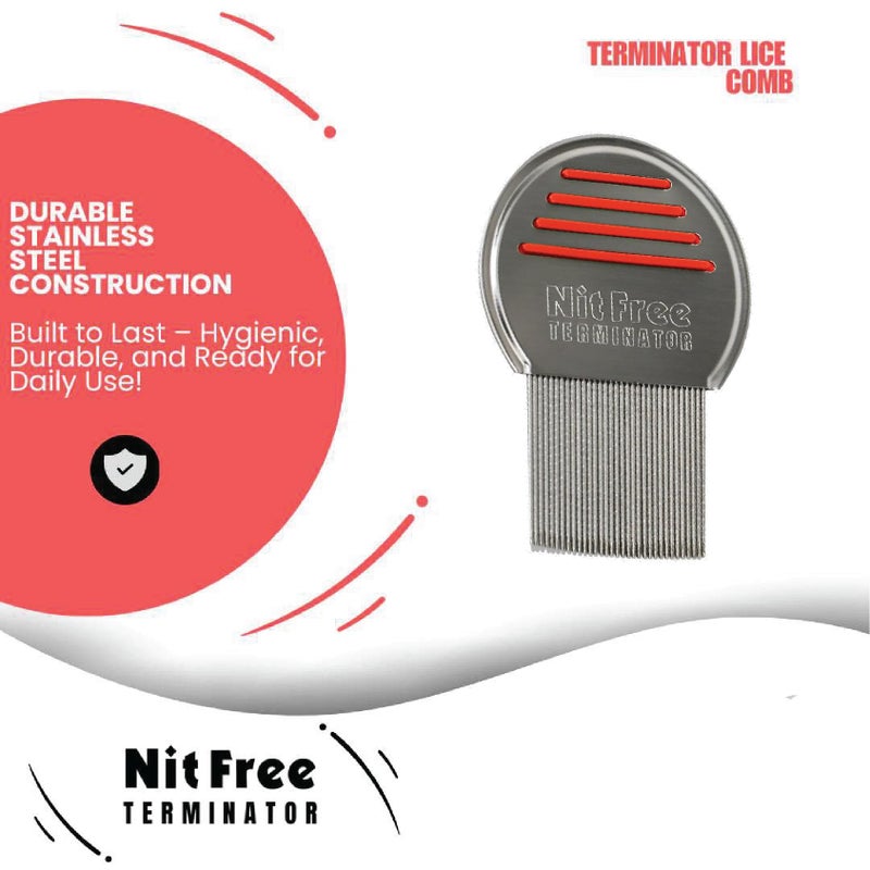 Nit Free Terminator Lice Comb, Professional Stainless Steel Comb for Head Lice Treatment, Pack of 2,Silver - Image 4