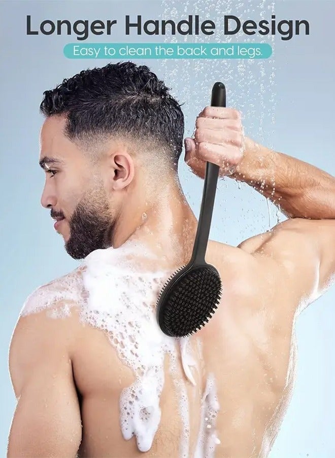 فرشاة ظهر من السيليكون للاستحمام، فرشاة استحمام للجسم، فرشاة استحمام مزدوجة الجوانب للاستحمام والتقشير والتدليك يمكنها إنتاج رغوة غنية، فرشاة ظهر بمقبض طويل للرجال والنساء - Image 2