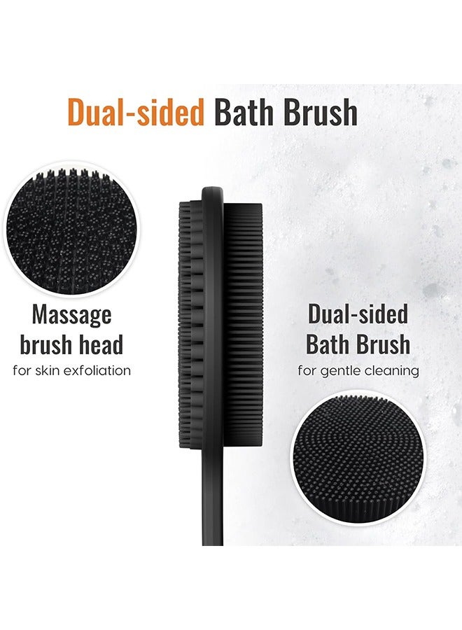 فرشاة ظهر من السيليكون للاستحمام، فرشاة استحمام للجسم، فرشاة استحمام مزدوجة الجوانب للاستحمام والتقشير والتدليك يمكنها إنتاج رغوة غنية، فرشاة ظهر بمقبض طويل للرجال والنساء - Image 4