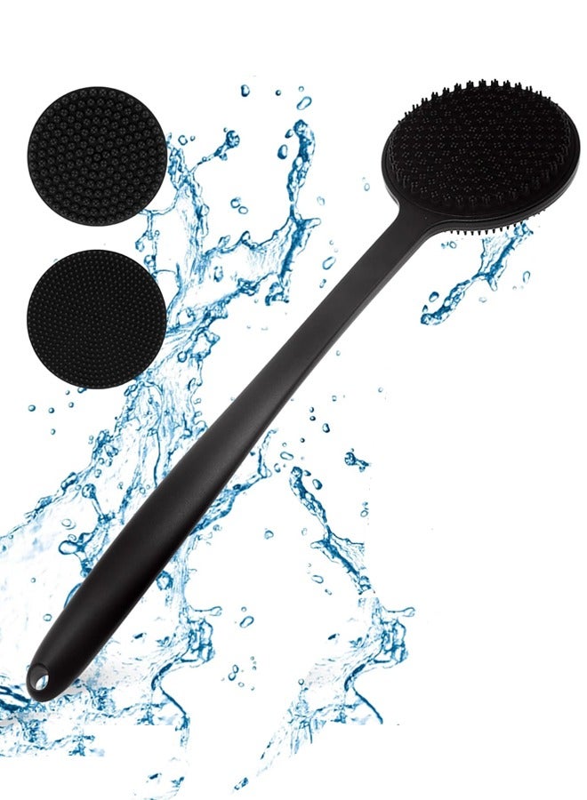 فرشاة ظهر من السيليكون للاستحمام، فرشاة استحمام للجسم، فرشاة استحمام مزدوجة الجوانب للاستحمام والتقشير والتدليك يمكنها إنتاج رغوة غنية، فرشاة ظهر بمقبض طويل للرجال والنساء - Image 1
