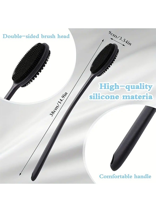 فرشاة ظهر من السيليكون للاستحمام، فرشاة استحمام للجسم، فرشاة استحمام مزدوجة الجوانب للاستحمام والتقشير والتدليك يمكنها إنتاج رغوة غنية، فرشاة ظهر بمقبض طويل للرجال والنساء - Image 3