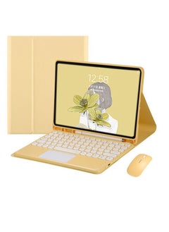 Suitable For IPadAir6 Tablet Protective Cover 2024pro13 With Pen Slot Magnetic Bluetooth Keyboard Silicone Tablet Shell-Color:Protective Case + Round Key Touch Keyboard + Dual-mode Mouse Yellow-Applicable Model:2022iPad 10 Generation-10.9