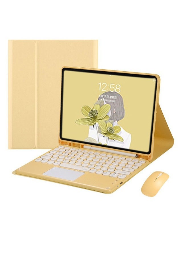 Generic - Suitable For IPadAir6 Tablet Protective Cover 2024pro13 With Pen Slot Magnetic Bluetooth Keyboard Silicone Tablet Shell-Color:Protective Case + Round Key Touch Keyboard + Dual-mode Mouse Yellow-Applicable Model:2022iPad 10 Generation-10.9 - Image 1
